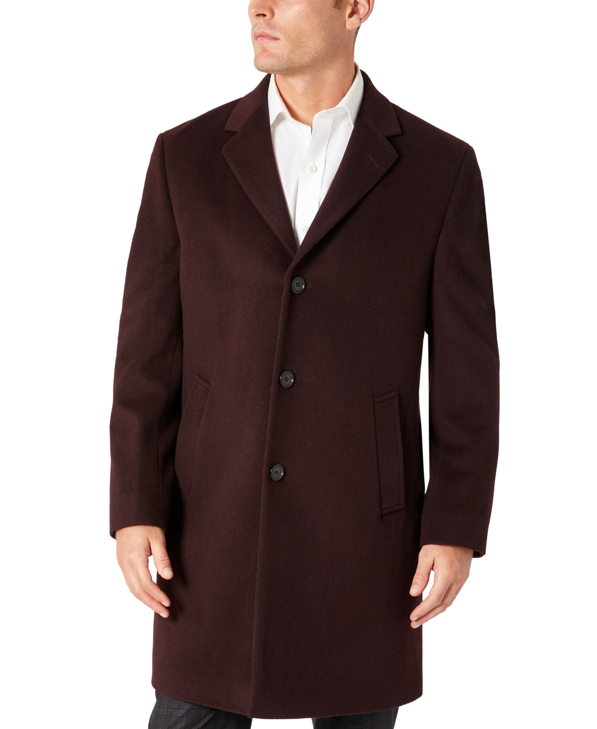 Men's Single-Breasted Classic Fit Overcoat - Burgundy