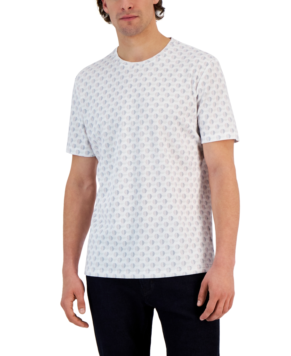 Alfani Above Short Sleeve Crewneck Geo Pattern T-shirt, Created For Macy's In Bright White