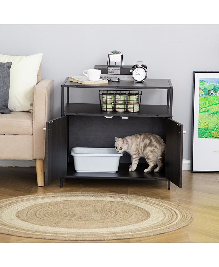 PawHut Pet Cat Litter Box w/ Easyentry Wide Surface Adjustable Shelves