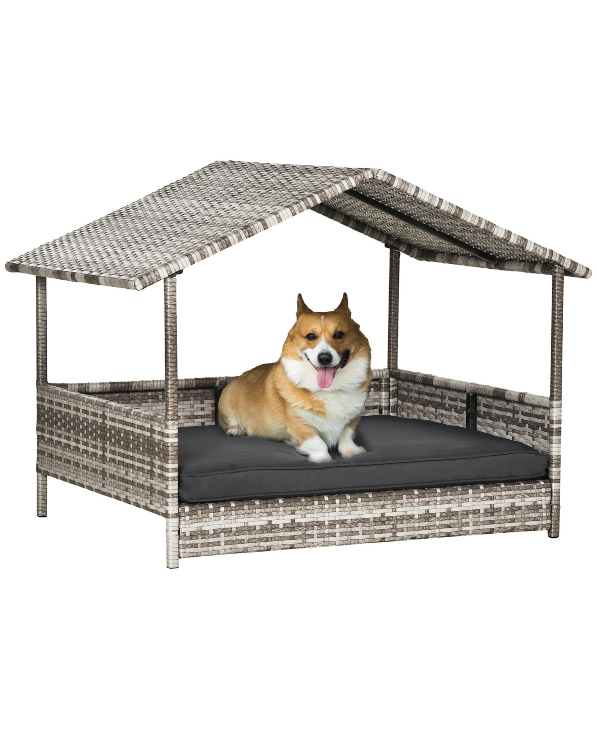 Wicker Dog House Elevated Raised Rat Bed, Charcoal - Gray