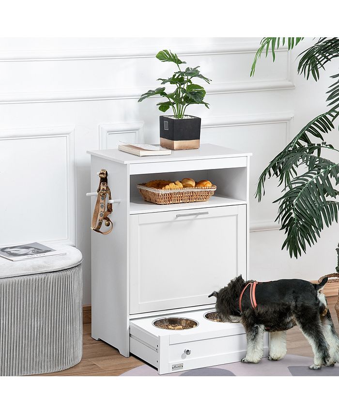 PawHut Pet Feeder Station Dog and Cat Food Storage Food White