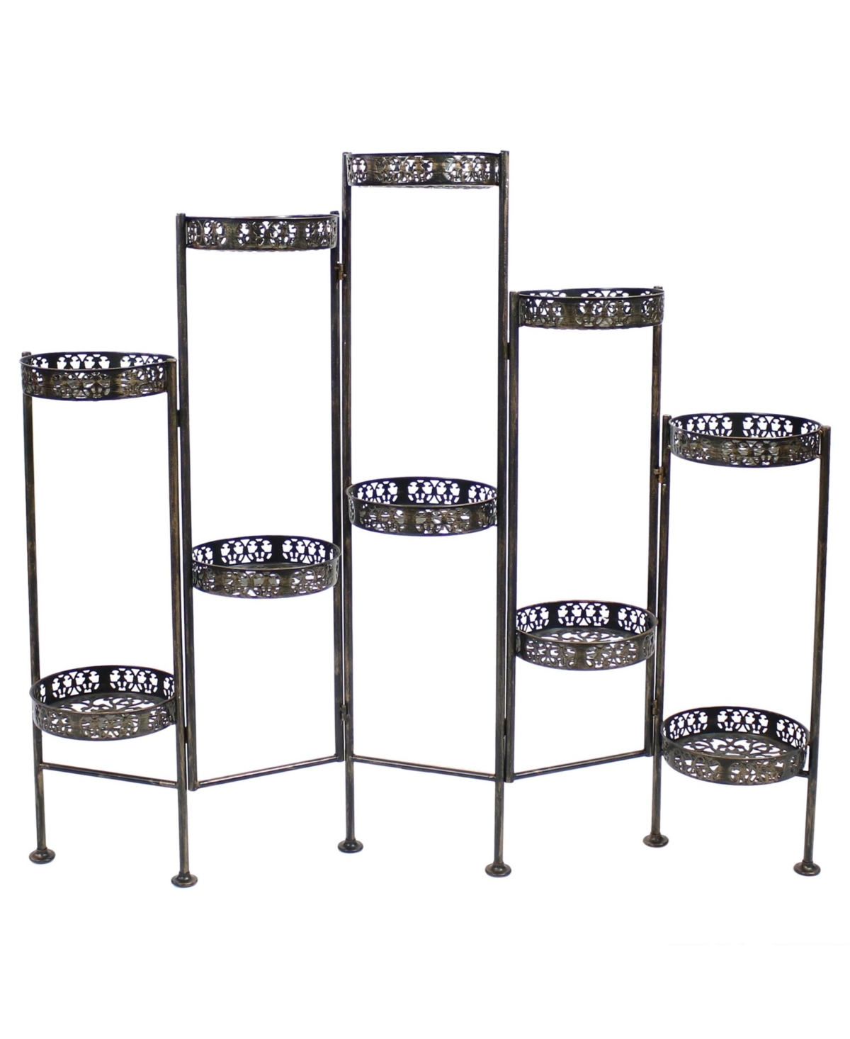 Bronze Steel 10-Tier Staggered Folding Plant Stand - 46.5 in - Black