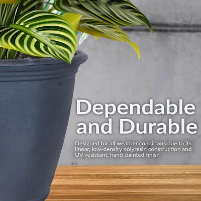 Anjelica 24" Outdoor Double-Walled Polyresin Planter with UV-Resistant Slate Finish