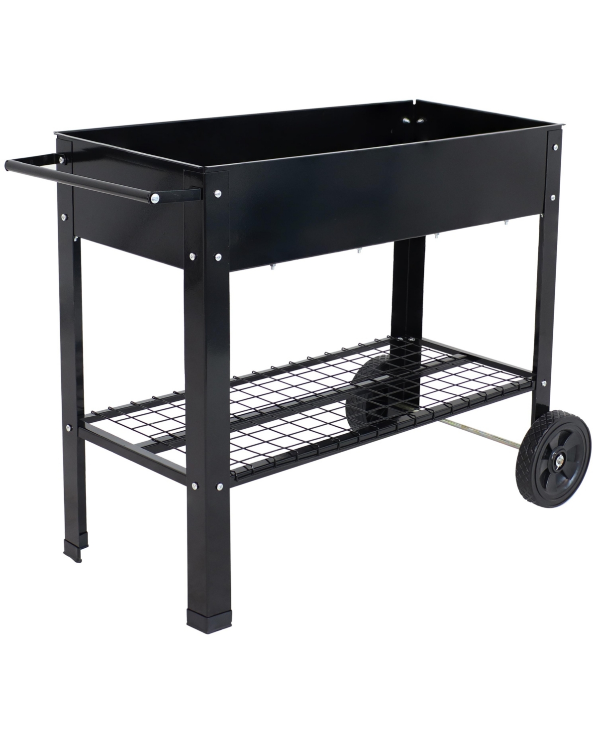 43 in Galvanized Steel Mobile Raised Garden Bed Cart - Black - Black