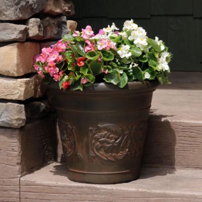 Weather-Resistant Double-Walled Arabella Flower Pot Planter, 16"