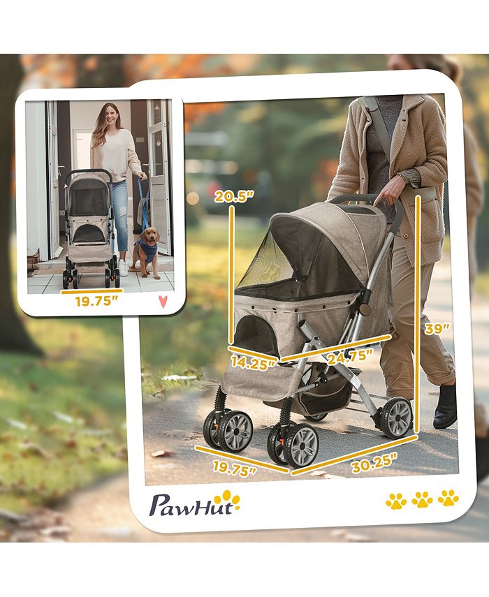 PawHut Small Travel Pet Stroller Easy Fold Jogger Pushchair Wheel
