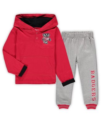 Toddler Boys Red, Heathered Gray Wisconsin Badgers Poppies Hoodie and Sweatpants Set