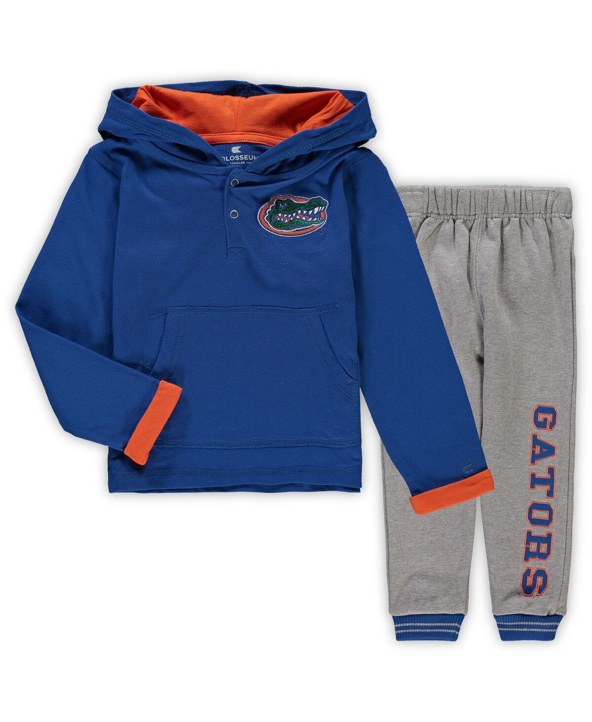Colosseum Toddler Boys  Royal, Heathered Gray Florida Gators Poppies Hoodie And Sweatpants Set In Royal,heathered Gray