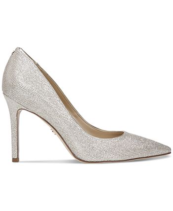 Sam Edelman Women's Hazel Stiletto Pump - 3.75 Inch Heel, Soft Silver Specchio, Padded Comfort, Size 9