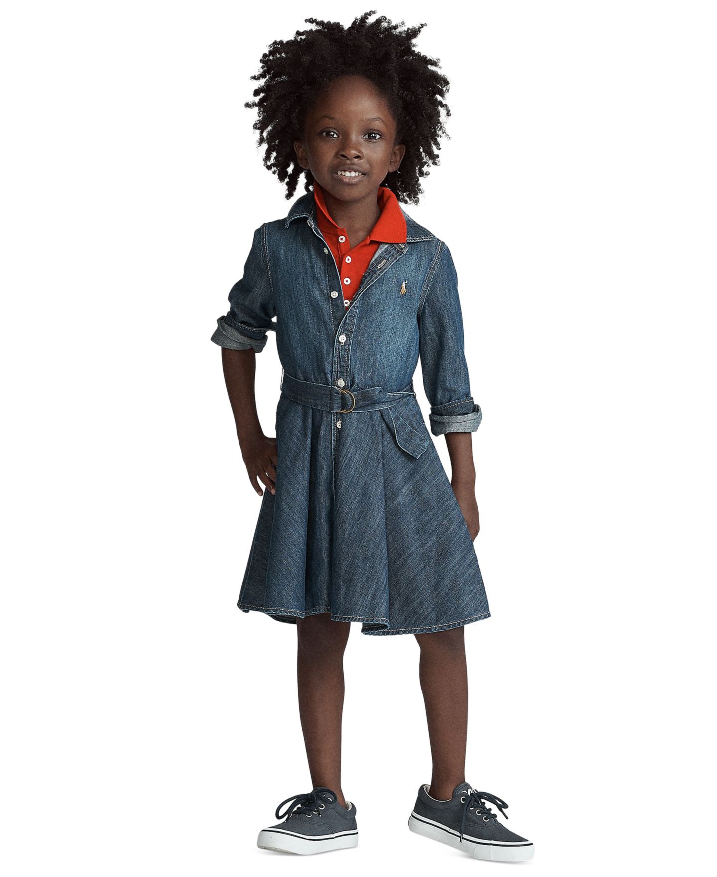 Платье Polo Ralph Lauren Belted Cotton Chino Shirtdress для девочек, цвет: Индиго — фото 1