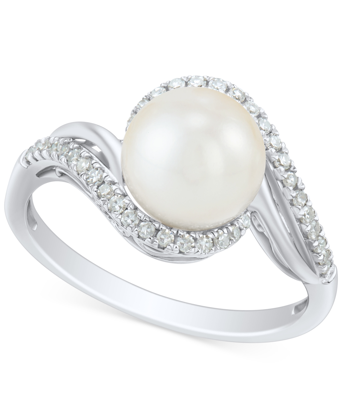 Cultured Freshwater Pearl (8mm) & Diamond (1/5 ct. t.w.) Swirl Ring in 14k White Gold - White Gold