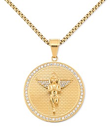 Crystal Angel Disc 24" Pendant Necklace in Gold-Tone Ion-Plated Stainless Steel
