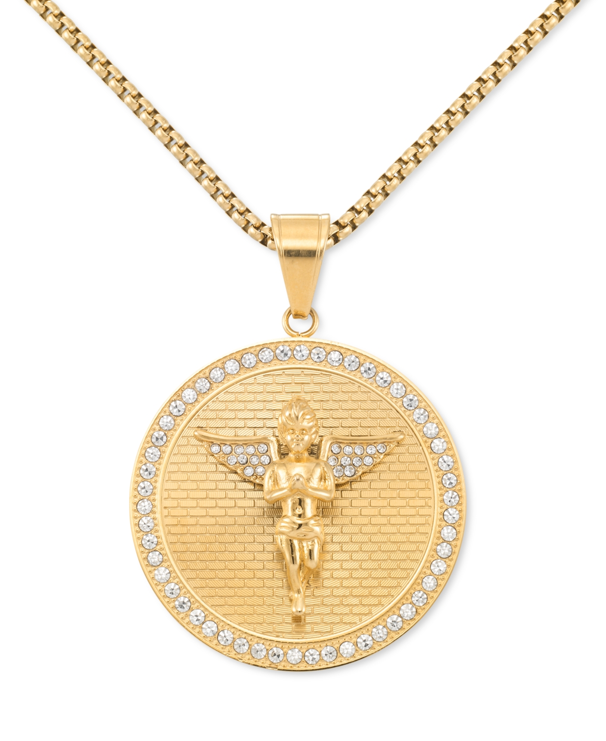 Smith Crystal Angel Disc 24" Pendant Necklace in Gold-Tone Ion-Plated Stainless Steel - Gold-Tone