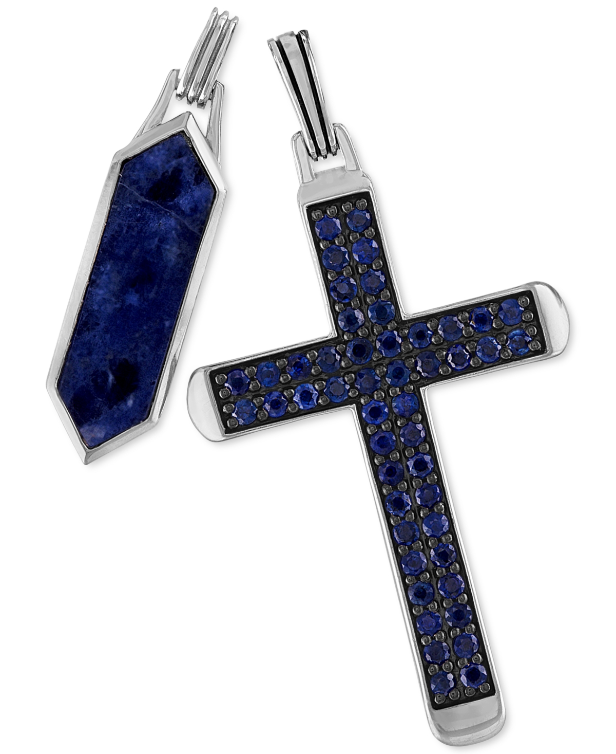 2-Pc. Set Lapis Lazuli & Cubic Zirconia Dog Tag & Cross Pendants in Sterling Silver, Created for Macy's - Lapis Lazuli