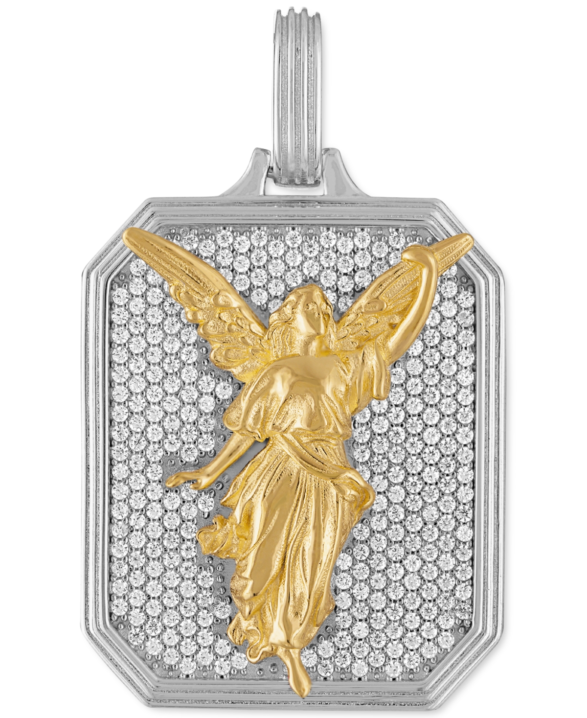Esquire Men's Jewelry Cubic Zirconia Angel Amulet Pendant In Sterling Silver And 14k Gold-plated Silver, Created For Macy'