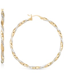 Two-Tone Twisted Hoop Earrings (45mm) in 14k Yellow and White Gold- Plated Sterling Silver 