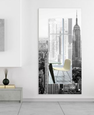 'My N.Y.' Rectangular On Free Floating Printed Tempered Art Glass Beveled Mirror, 72" x 36"