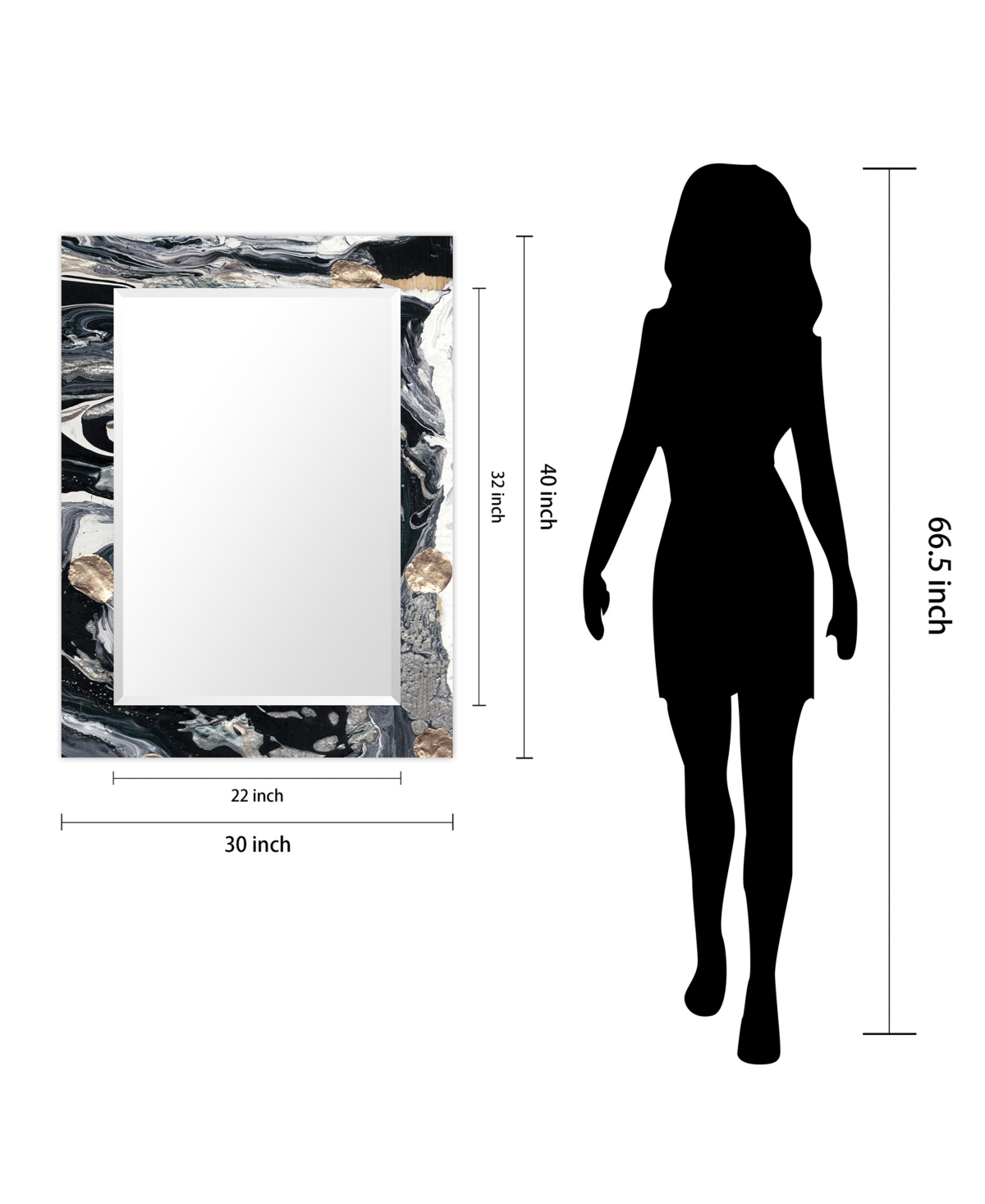 Empire Art Direct 'Ebony' Rectangular On Free Floating Printed Tempered Art Glass Beveled Mirror, - Gold-Tone