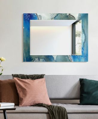 'Subtle Blues' Rectangular On Free Floating Printed Tempered Art Glass Beveled Mirror, 40" x 30"