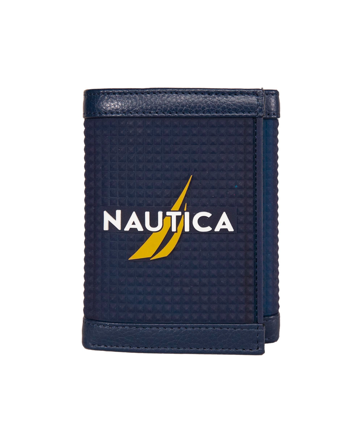 Nautica Men's Logo Rubber Leather Trifold Wallet In Navy