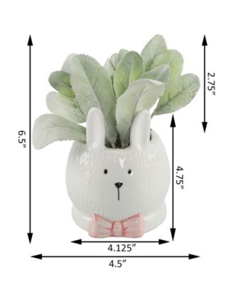 Lamb's Ear Ceramic Bunny with Pink Bow, 4"