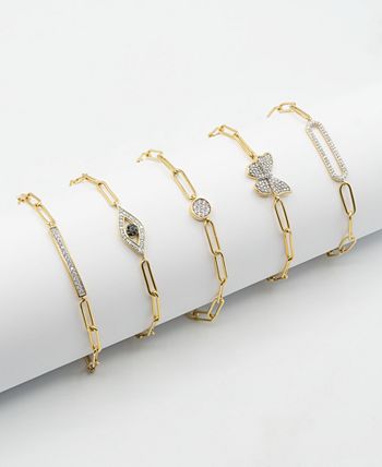 18KT White Gold Alternating Diamond Pave & Plain Paper Clip Bracelet -  Bracelets - Shop by Style (ships in 4-6 weeks) - SHOP