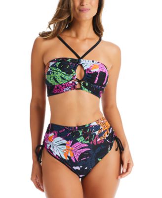 Bar Iii Paradise Palms Bandeau Bikini Top High Waist Side Tie Bottoms  Created For Macys Women's Swimsuit In Multi