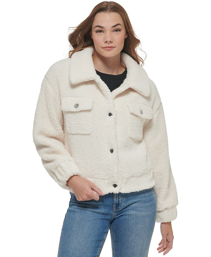 Calvin Klein Women's Snap Front Sherpa Jacket - Macy's