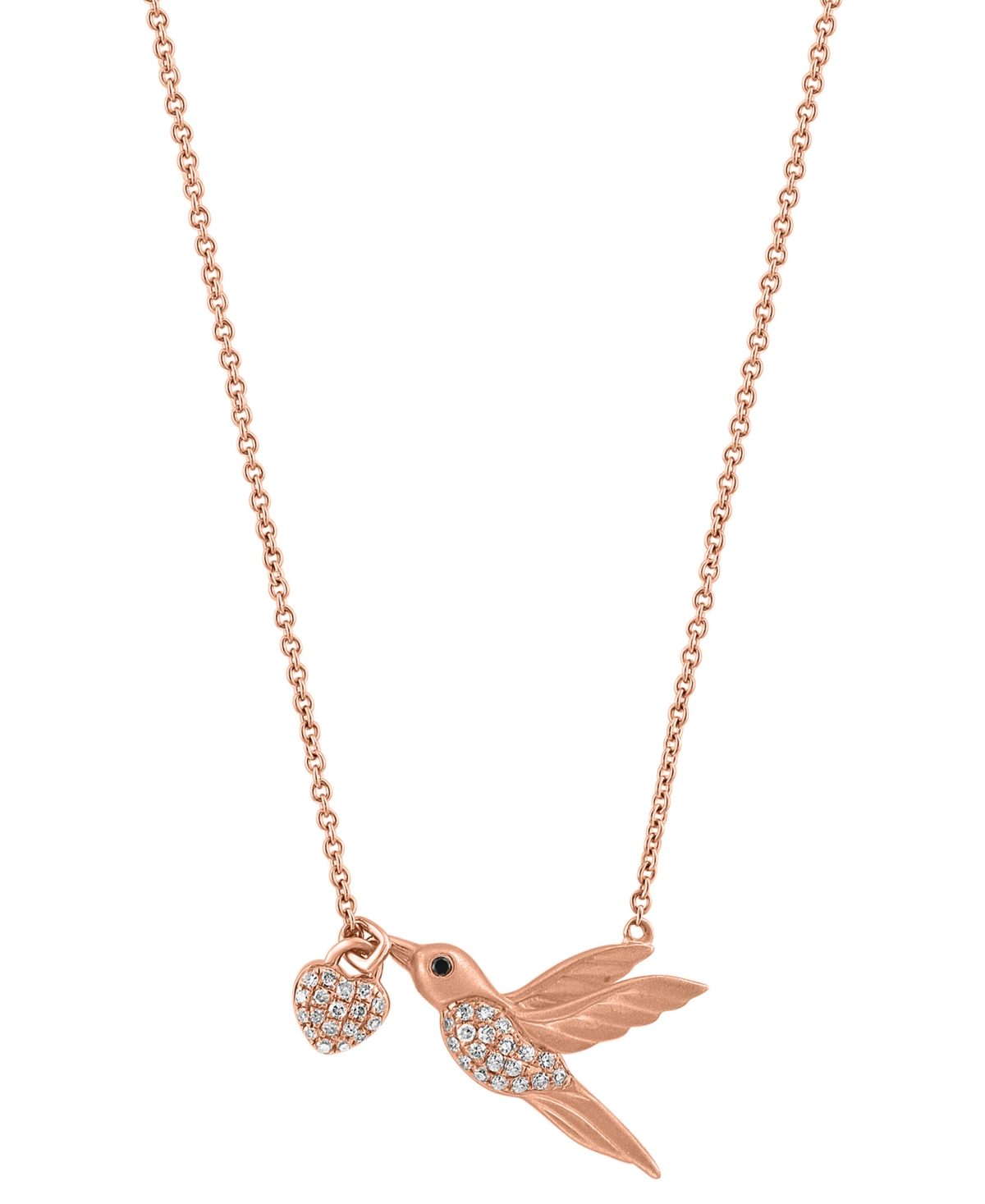 Effy Collection Effy White Diamond (1/6 Ct. T.w.) & Black Diamond Accent Hummingbird 18" Pendant Necklace In 14k Ros In Rose Gold