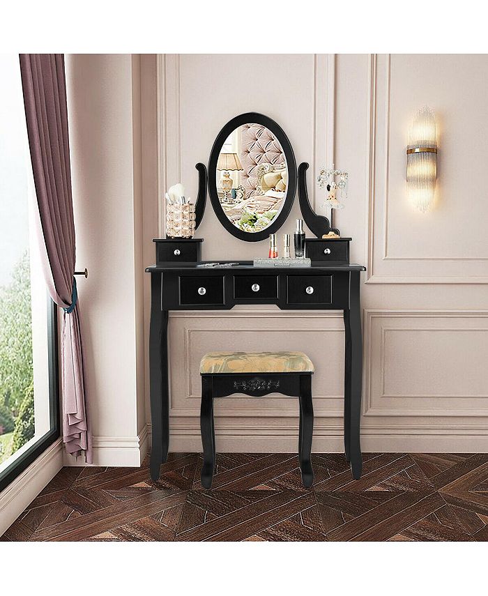 Costway Vanity Table Dressing Table 5 Make Up Table Stool Macy's