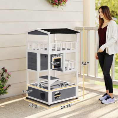 Feral Cat House, Outdoor Kitten Condo, w/ Asphalt Roof, Escape Door