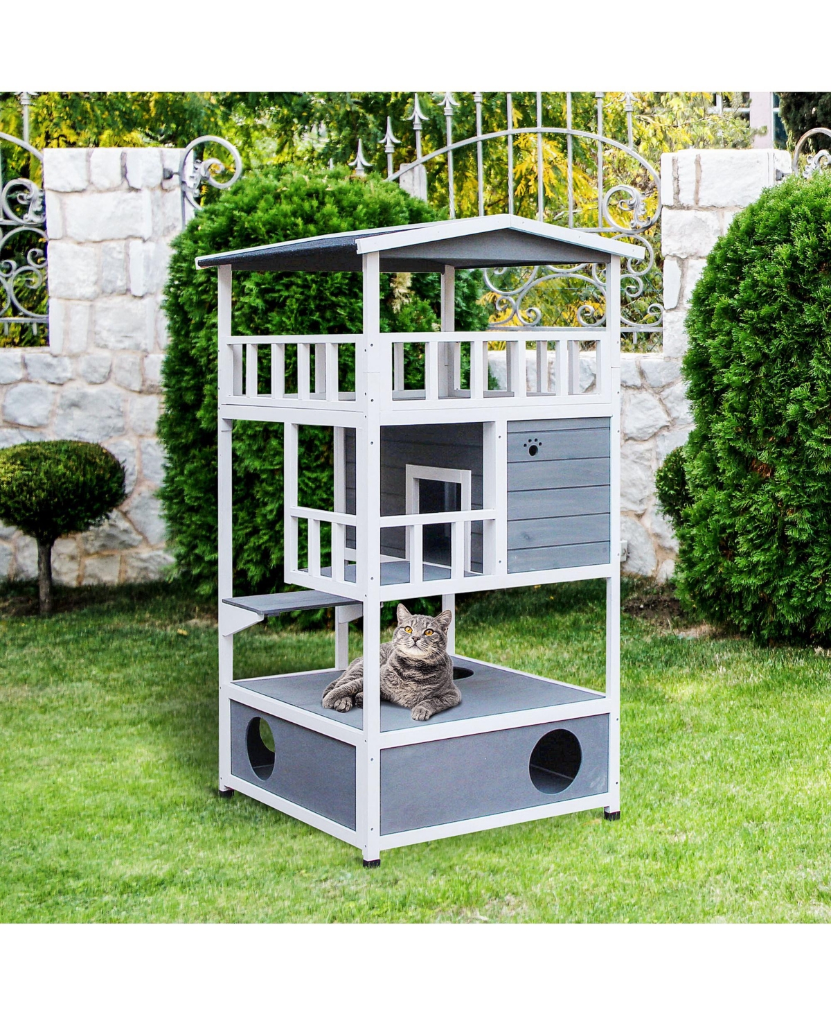 Cat House, Kitten Condo Shelter w/ Raised Base Asphalt Roof