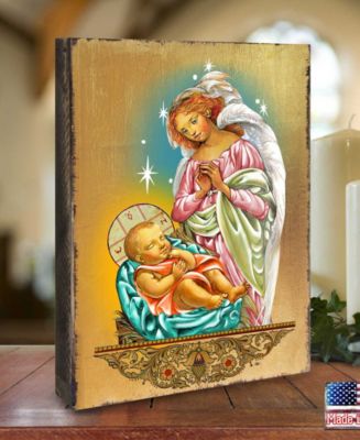 Icon Blessing Angel with Child Wall Art on Wood 8"