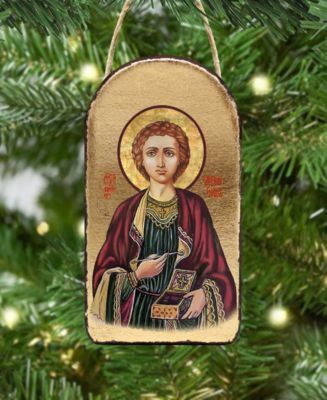 Saint Panteleimon Wooden Greek Christian Orthodox Icon Ornament