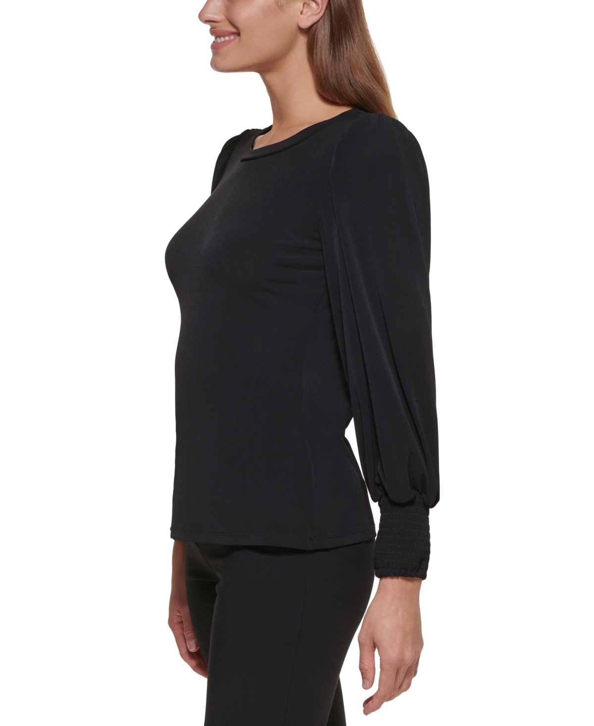 DKNY PETITE CREWNECK LONG-BALLOON-SLEEVE TOP