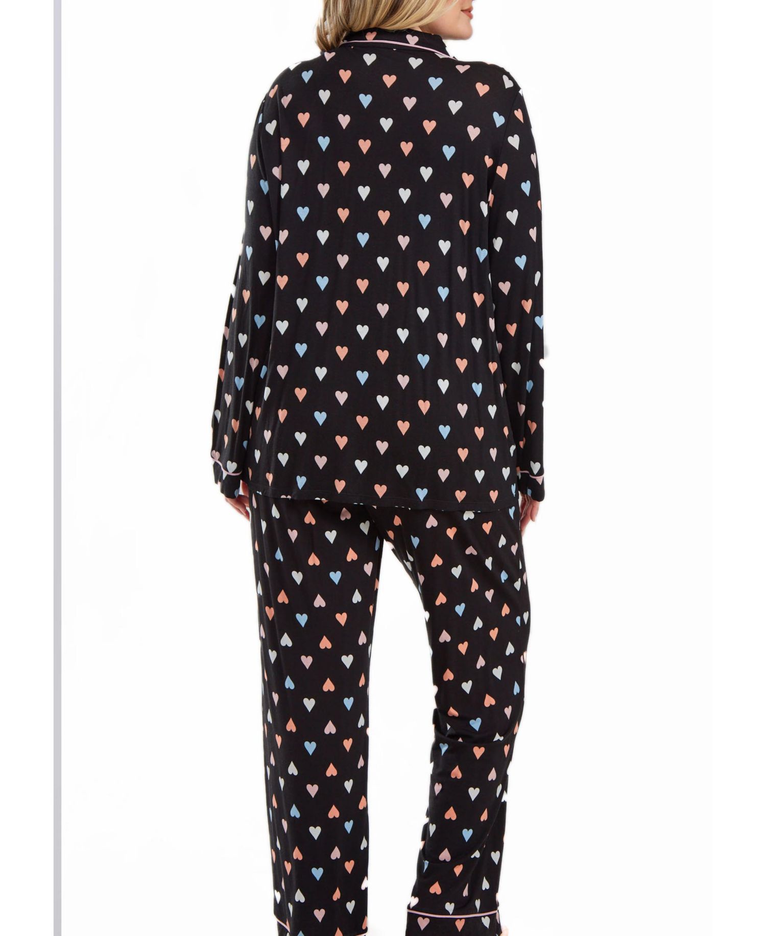 Tobey Plus Button Down Modal Pajama Pant Set with Pink Contrast Trim