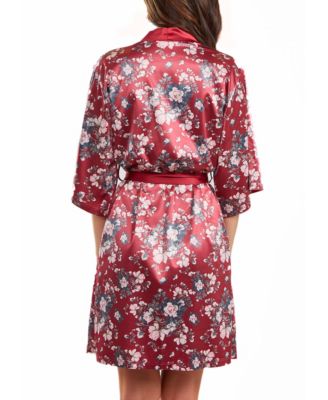 Women's Jenna Contrast Satin Floral Robe with Self Tie Sash, 1 Piece