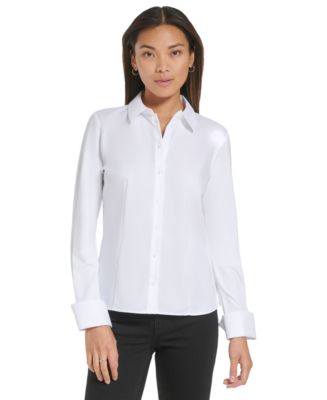 DKNY Boys' Woven Button-Up Shirt - white, 4 (Little Boys) 