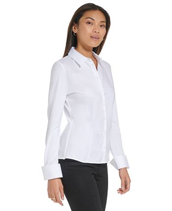 Calvin Klein Women's Plus Size Non-Iron-Knit Combo-Shirt, Birch, 0X at   Women's Clothing store