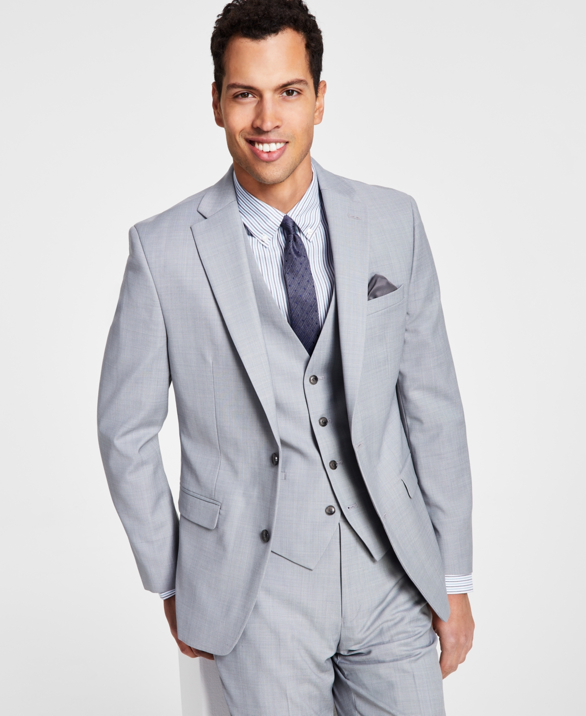 Men's Slim-Fit Wool Sharkskin Suit Jacket, Created for Macy's - Light Grey