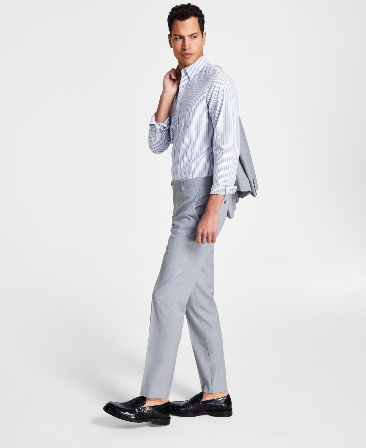 Men's Slim-Fit Wool Sharkskin Suit Pants, Created for Macy's - Light Grey