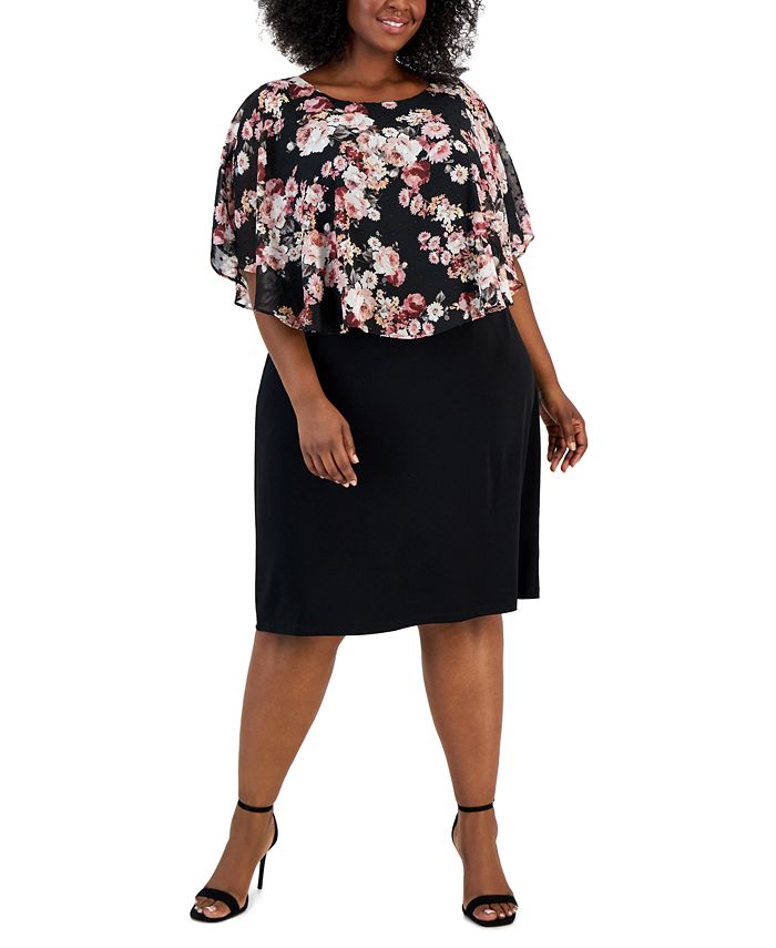 Connected Plus Size Floral Popover Jersey-Knit Dress - Macy's