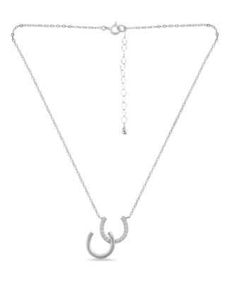 Cubic Zirconia Pave Polish Double Horseshoe Necklace in Sterling Silver