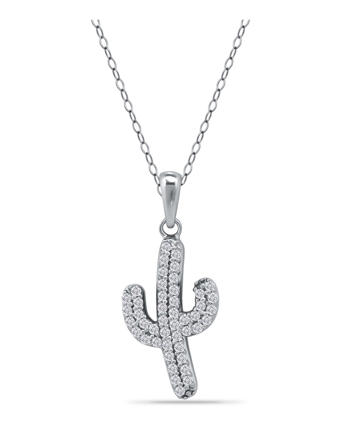 Giani Bernini Cubic Zirconia Pave Cactus Pendant Necklace In Sterling Silver