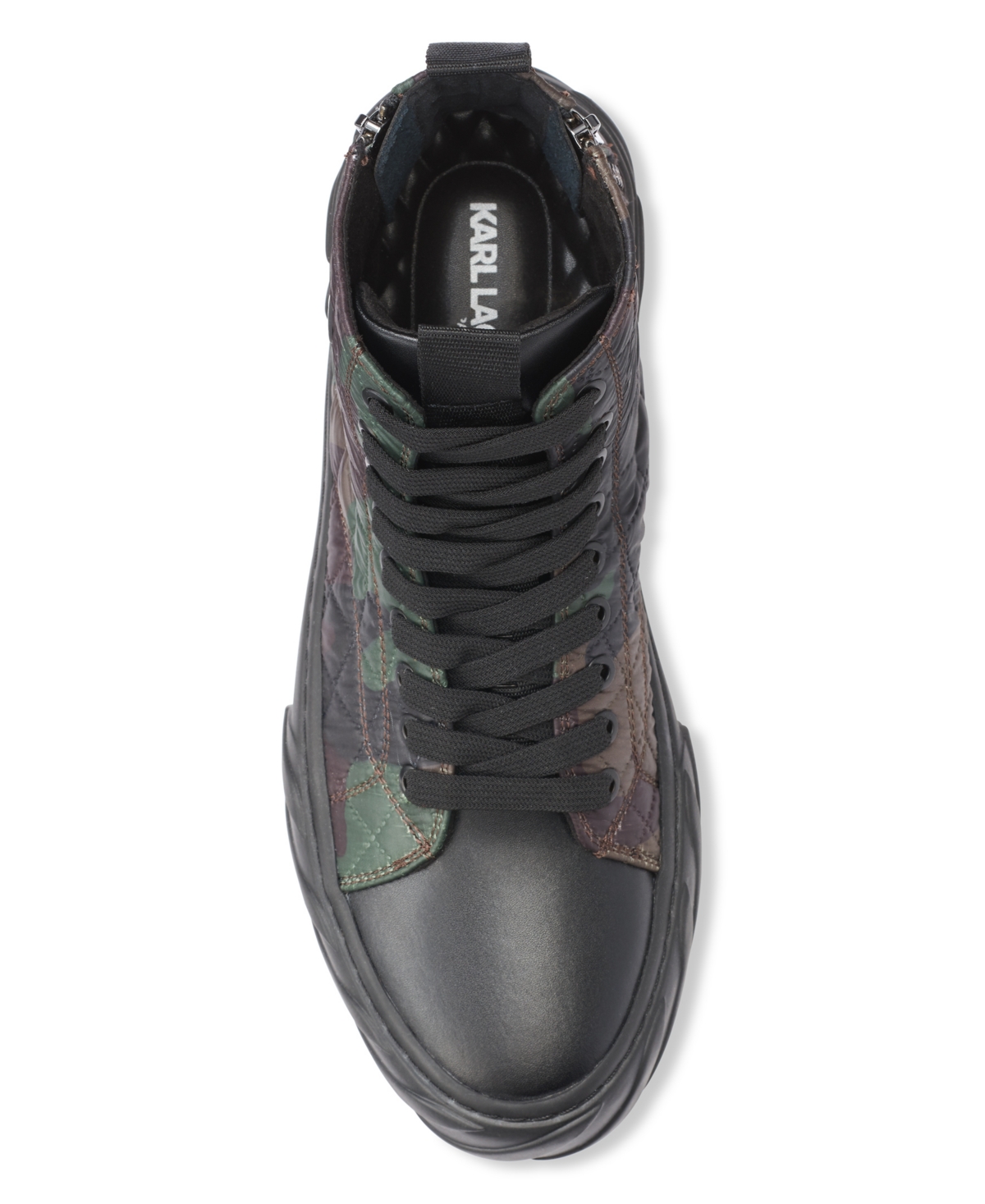 Karl Lagerfeld Men's Quilted Camo Double Back Zip High Top with Karl Head Patch Sneaker - Brown