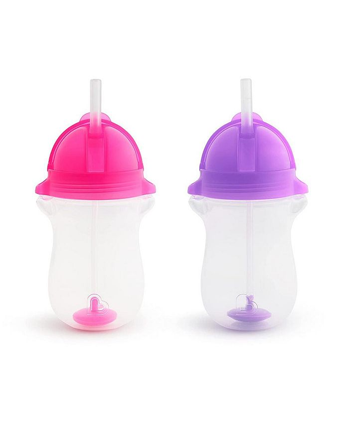 Munchkin Lot De 2 Tasses Click Lock Tip & Sip Avec Paille Lestée 296ml - Rose