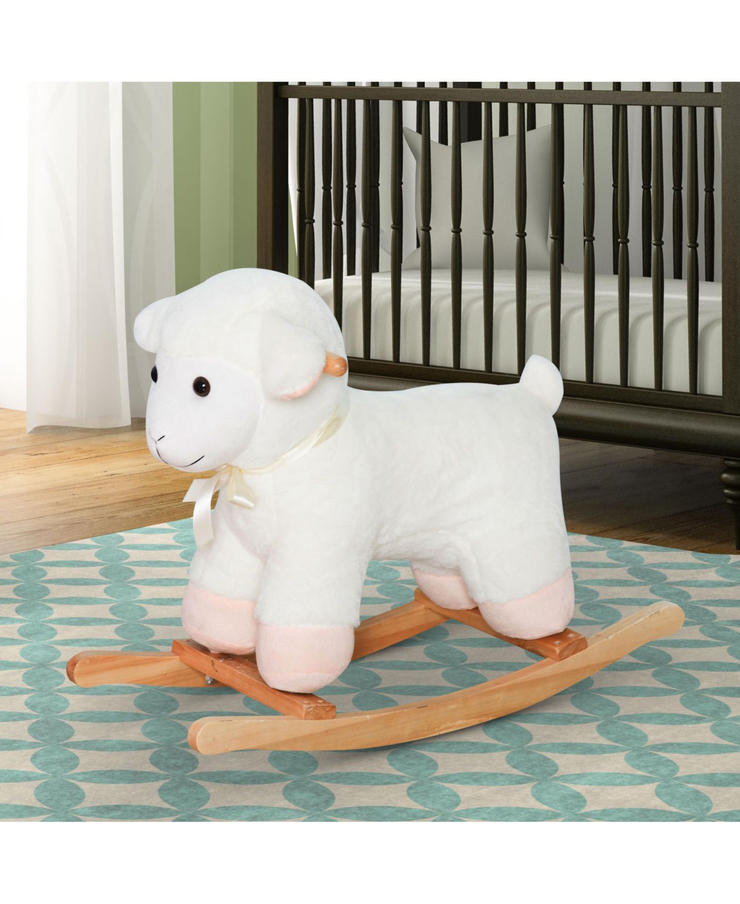 Детская мягкая игрушка Qaba Lamb Rocking Horse, Wooden, Supports Up to 66 lbs, Ages 18 Months+ — фото 2