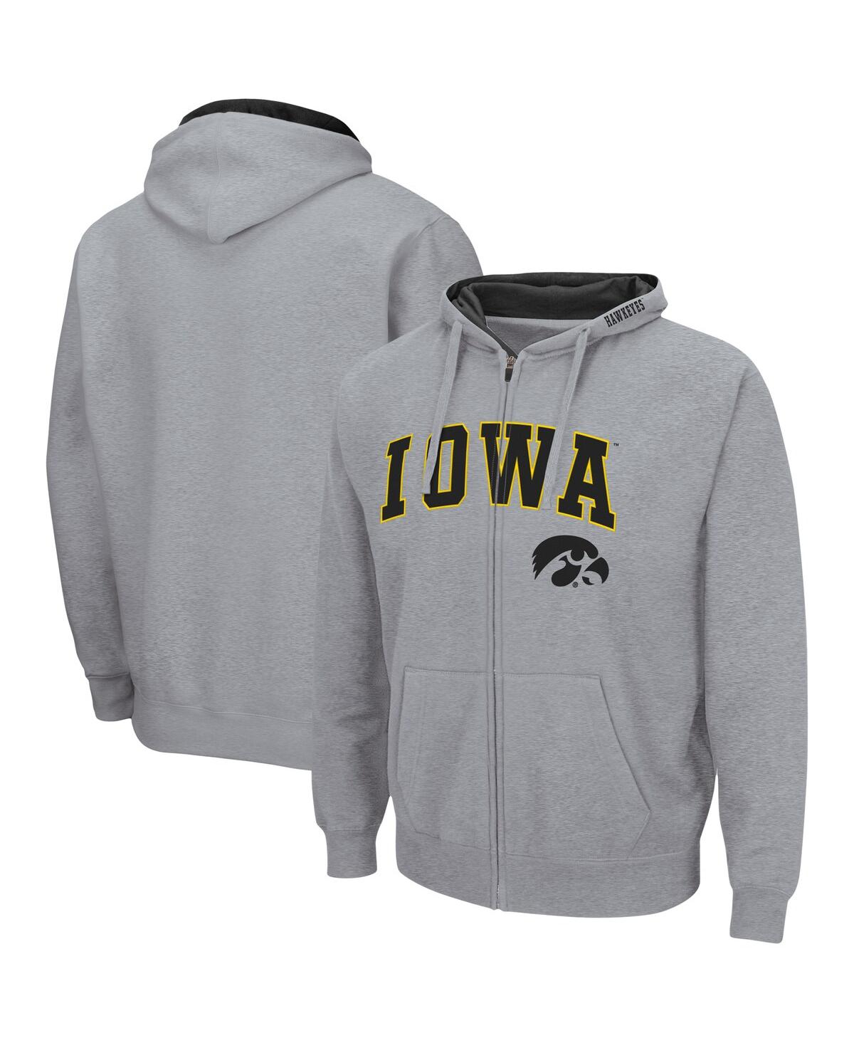 Colosseum Men's  Heathered Gray Iowa Hawkeyes Arch And Logo 3.0 Full-zip Hoodie In Heathered Gray