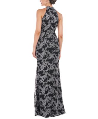 JS Collections Women's Halter-Neck Embellished Gown