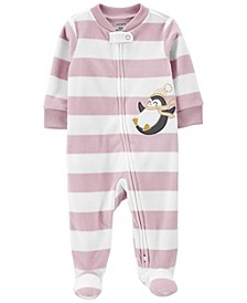 Baby Girls Penguin 2-Way Zip Fleece Sleep and Play Coverall